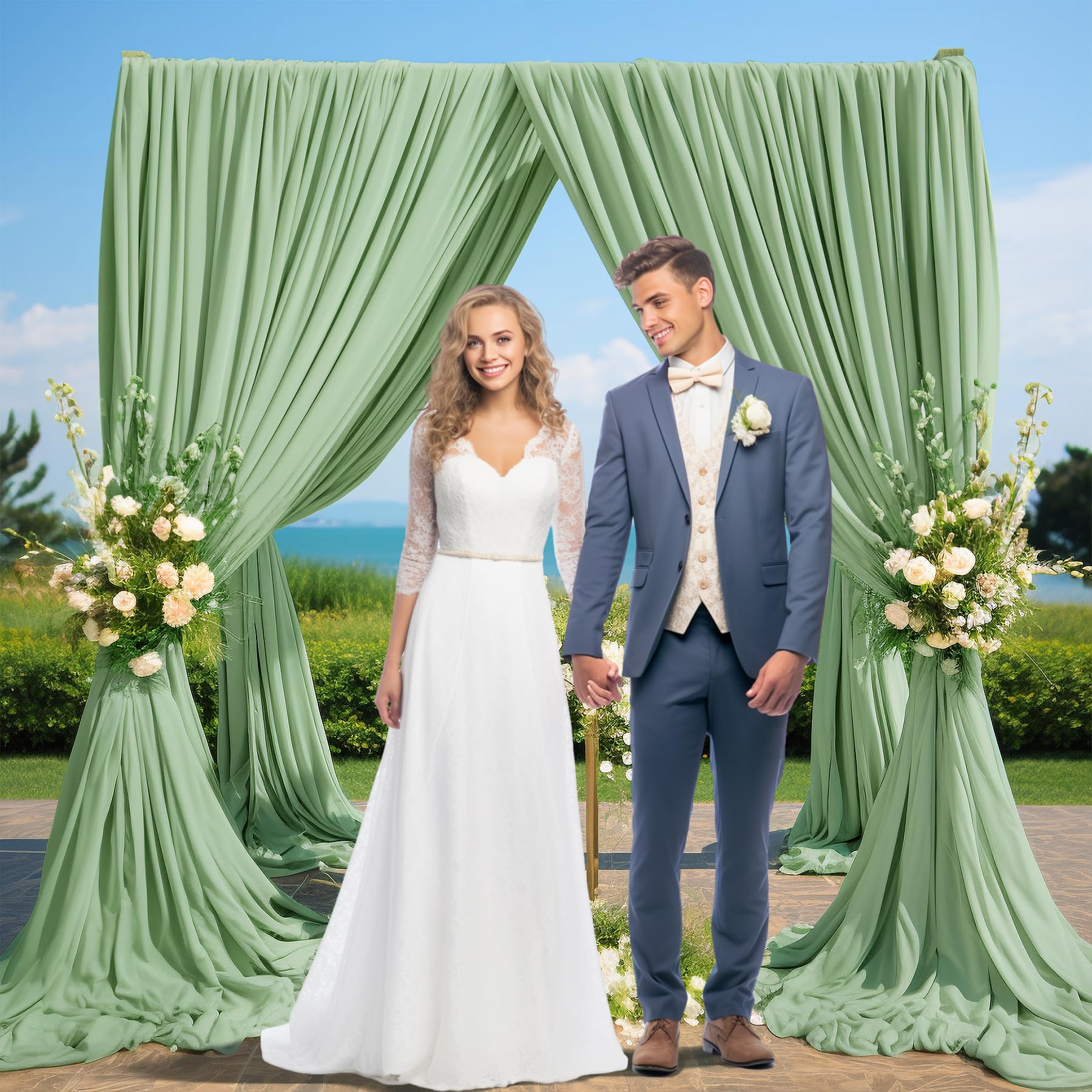 10Ft X 10Ft Sage Green Backdrop Curtain For Wedding Baby Shower Wrinkle Free Backdrop Drapes Panels For Parties Bridal Shower Bi